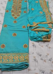 Teal Kurta Set with Gold Embroidery
