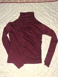 Maroon Turtleneck Ruched Top