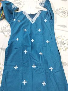 Blue Embroidered kurta set with dupatta