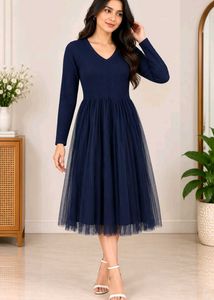 Elegant Navy Blue Midi Dress