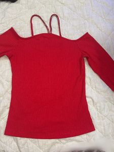 Chic Red Cold Shoulder Top