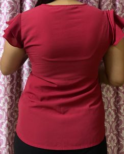 Elegant Red Ruffle Sleeve Top