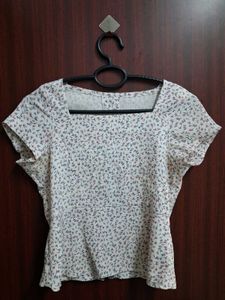 Cute Floral Print Square Neck Top