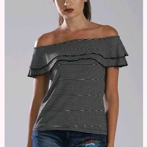 Bossini Off-Shoulder Striped Ruffle Top