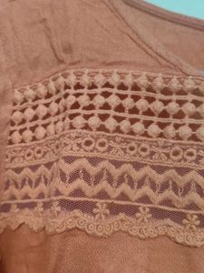 Orange Lace Detail Long Sleeve Top