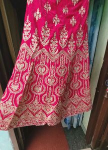 Stunning Pink &amp; Gold Embroidered Lehenga Skirt
