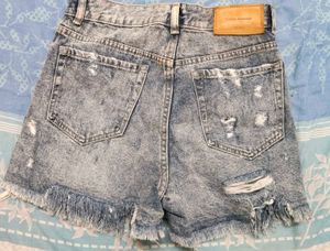 Distressed Denim Shorts with Butterfly Patch