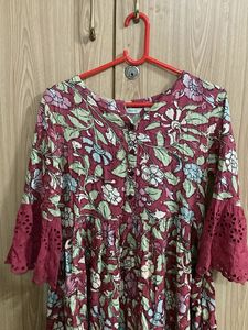 POCKETS!! Maroon Floral Print Kurta with Bell Slee