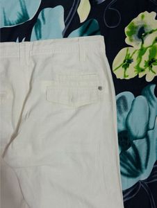 Linen-blend White Wide Leg Trousers