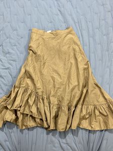 Tan Ruffled Midi Skirt