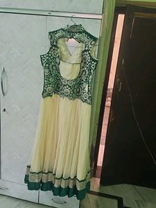 anarkali suit with green velvet choli
