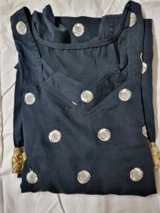Elegant Black Kurta Set with Silver Accents