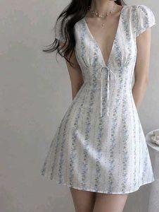 Floral Print Deep V-Neck Mini Dress
