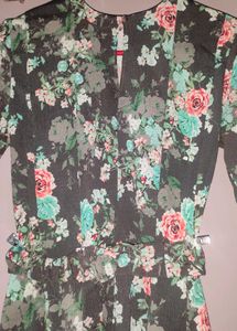Floral Print Dress with Ruffle Waist