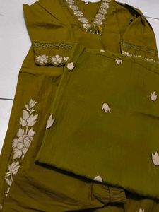 Olive Green Embroidered Kurta Set