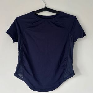 Navy Blue Athletic Mesh Panel T-Shirt