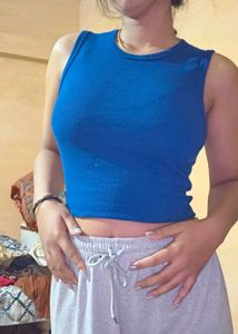 Blue Ribbed Tank Top