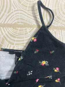 Floral Print Spaghetti Strap Black Crop Top