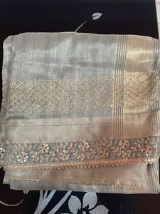 Elegant Grey Embroidered Saree