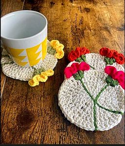 Handmade Flower Coasters (Set of 3)