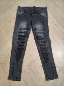 Stylish Ripped Grey Denim Jeans