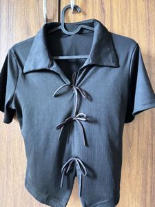 Stylish Black Button-Front Top