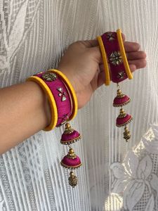 Traditional Indian Kundan Silk Thread Bangle Set
