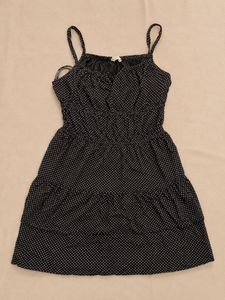 SIM & SAM Black Polka Dot Tiered Mini Dress with A