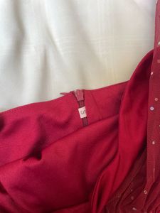 Red One-Shoulder Beaded Maxi Dress