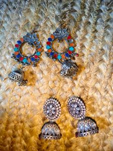 Boho Oxidized Jhumka Earrings 2 ct