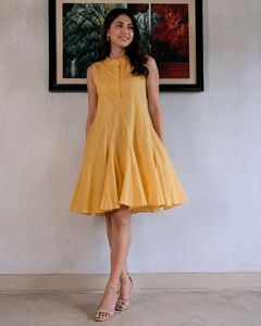 Stylish Yellow Sleeveless Flare Dress