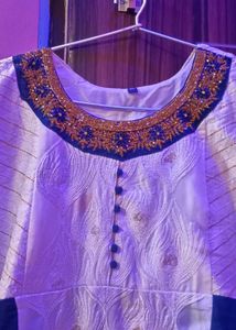 Blue and White Peacock Kurta