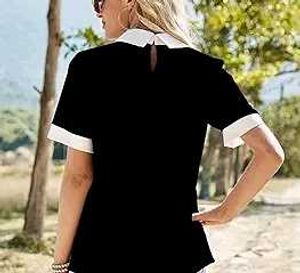 Chic Black Top with White Collar
