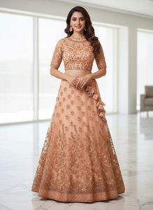 Peach Embroidered Lehenga Choli