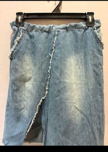 Denim Midi Skirt with Slit
