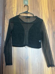 Sheer Black Floral Embroidered Top