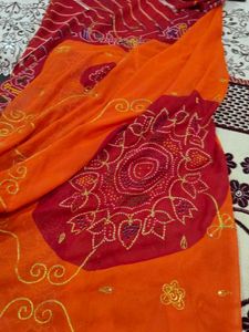 Vibrant orange rust coloured rajasthani odhni with