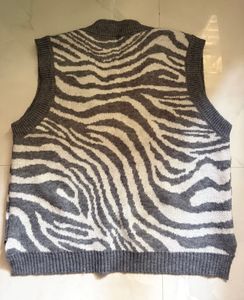 Grey Zebra Print Knit Vest