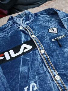 Denim Shirt with Graphic Prints