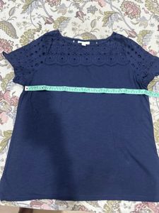 Navy Blue Eyelet Top for Women