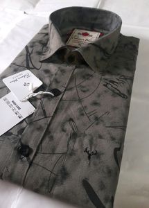 Men's Abstract Print Casual Greyish Green Shirt XL