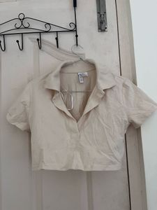 Cream Cropped Polo Top