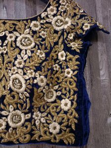 Royal blue velvet bridal Lehenga