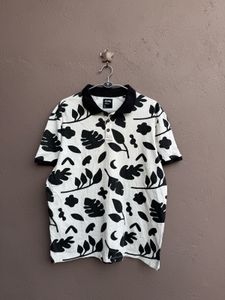 Black & White Leaf Print Polo Shirt