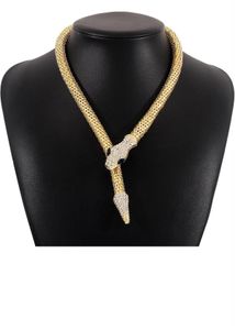 Gold Snake Necklace with Rhinestones