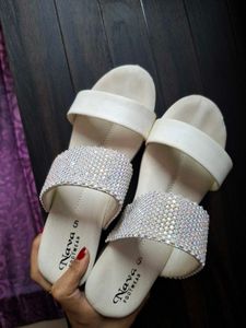 Sparkling White Slip-On Sandals