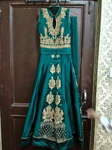 Elegant Emerald Green gown with dupata i