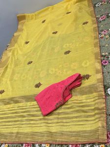 Yellow Saree With Pink Blouse