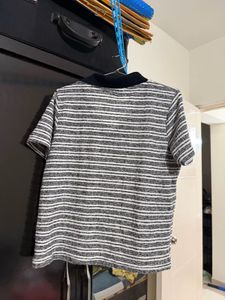 Striped V-Neck Polo Top