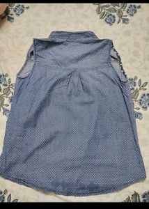 Sleeveless Blue Printed Button-Down Top